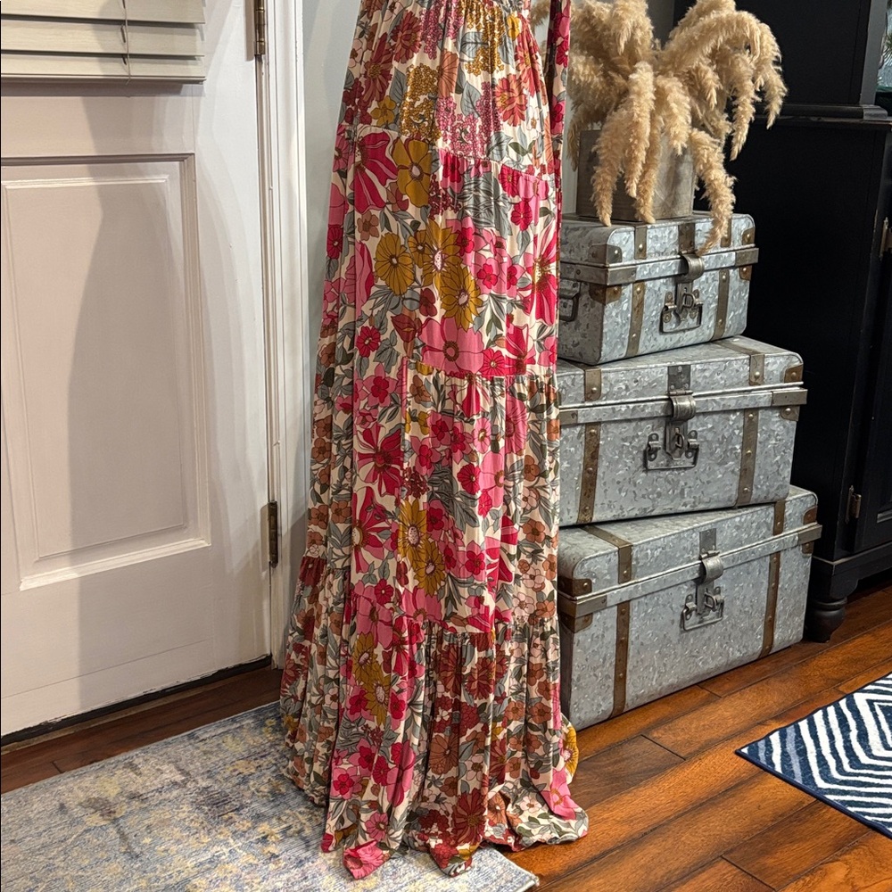 Aakaa Floral Open Back Halter Maxi Dress Pink Boho Wedding Guest Size M - Picture 10 of 12